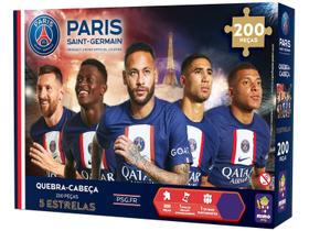 Quebra-Cabeça 200 Peças 5 estrelas Neymar Jr. Messi, Mbappé, N.Mendes, Hakini Coleção PSG Mimo Toys - 2312