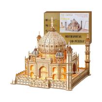 Quebra-Cabeça 3D De Madeira Taj Mahal Casa Castelo Real Com Luz Kit De Modelo DIY Para Crianças E