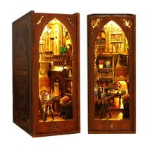 Quebra-cabeça 3D em miniatura DIY, suportes para livros de madeira, Dollhouse Book Nook Kit