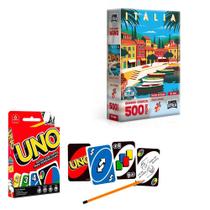 Quebra-Cabeça 500 Peças Cartões Postais Da Europa: Italia Toyster + Jogo De Cartas Uno Copag