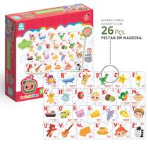 Quebra Cabeça Alfabeto Com Desenho Educativo Madeira 26 Pçs