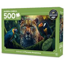 Quebra Cabeça Animais Amazonia Onça Passaros Arara 500 Peças