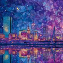 Quebra-cabeça Bgraamiens Boston Skyline à noite 1000 peças