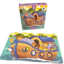 Quebra-Cabeça Bíblico Arca de Noé Jogo Infantil 60 Peças em Madeira