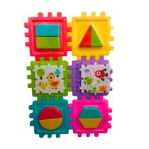 Quebra cabeça brinquedo infantil bloco de montar 2 em 1 encaixe 32 peças coloridas educativo