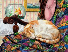 Quebra-cabeça Buffalo Games Sleeping Quilt Cat 750 peças Quebra-cabeça Buffalo Games Sleeping Quilt Cat 750 peças