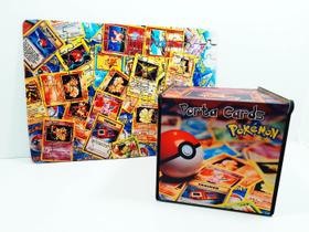 Quebra-cabeça Cards Pokemon 90 peças e Caixa Porta Cards