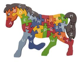 Quebra-Cabeça Cavalo de Madeira com Letras e Números