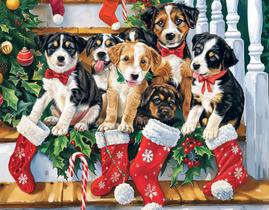 Quebra-cabeça ChengQism Christmas Puppies 100 peças 45x35 cm
