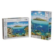 Quebra cabeça Corais Fundo do Mar Peixes Golfinho 500 peças Puzzle QC Pais e filhos