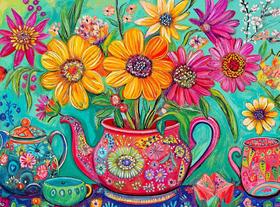 Quebra-cabeça Cross & Glory The Colorful Teapot Garden 1000 unidades Quebra-cabeça Cross & Glory The Colorful Teapot Garden 1000 unidades