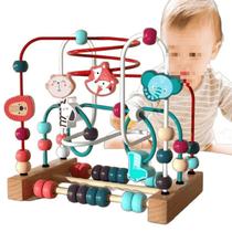 Quebra-cabeça de animais de madeira Bead Stringing Toy para bebês