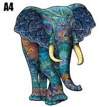Quebra-cabeça de animais de madeira (Elefante A4) para família, adultos e crianças. Jogo educativo