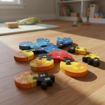 Quebra Cabeça De Encaixe 3d Madeira Alfanumérico 26pç MDF Mickey Minnie Inteligência Educativo