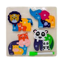 Quebra Cabeça de Encaixe em MDF Animais Selvagens 13 Pcs com Lousa