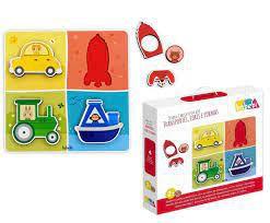 Quebra Cabeça De Encaixe Transportes, Cores e Formas Babebi