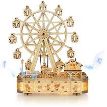 Quebra-cabeça de madeira 3D Foyucool Ferris Wheel com modelo de caixa de música