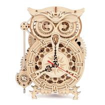 Quebra-cabeça de madeira 3D ROKR Owl Clock Mechanical Model 161 unidades Quebra-cabeça de madeira 3D ROKR Owl Clock Mechanical Model 161 unidades