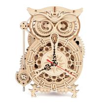 Quebra-cabeça de madeira 3D ROKR Owl Clock Mechanical Model 161 unidades