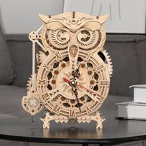 Quebra-cabeça de madeira 3D ROKR Owl Clock Relógio mecânico para adultos