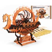 Quebra-cabeça de madeira 3D ROKR Viking Dragon Ship com luzes LED para adultos