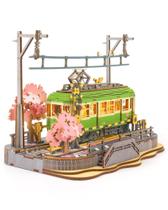 Quebra-cabeça de madeira 3D Rolife Sakura Journey Tram com luzes LED