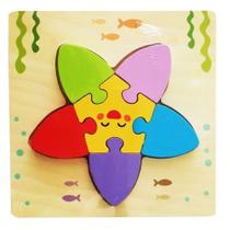 Quebra-Cabeça de Madeira 3D Tangram Desenho Animal Educativo Estrela do Mar Amarelo OEM Quebra-Cabeça de Madeira 3D Tangram Desenho Animal Educativo Estrela do Mar Amarelo OEM