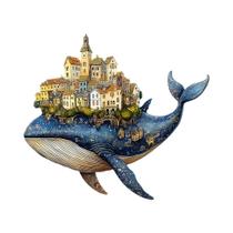 Quebra-Cabeça De Madeira Artesanal Castelo De Baleia Desafio Intermediário Arte De Parede Marinha