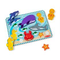 Quebra-cabeça de madeira Chunky Melissa & Doug Sea Creatures de 7 peças