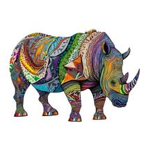 Quebra-Cabeça De Madeira Com Padrão Colorido De Rinoceronte, Formas Irregulares De Animais, Quebra-Cabeça De Madeira Com Padrão Colorido De Rinoceronte, Formas Irregulares De Animais,