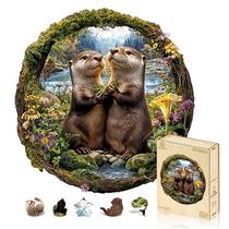 Quebra-cabeça de madeira Jigfoxy Otter Couple 28x29cm 193 unidades Quebra-cabeça de madeira Jigfoxy Otter Couple 28x29cm 193 unidades