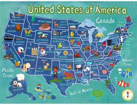 Quebra-cabeça de Madeira Mapa EUA para Crianças de 4-8 anos - Aprendizagem Geográfica com 60 Peças