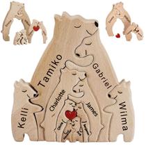 Quebra-cabeça de urso de madeira personalizado com 2-8 nomes de família gravados