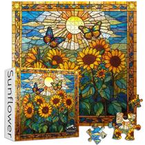 Quebra-cabeça de vitrais PICKFORU Sunflowers 1000 peças para adultos Quebra-cabeça de vitrais PICKFORU Sunflowers 1000 peças para adultos