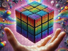 Quebra-cabeça Decorativo Cubo Mágico Abstrato 300 peças MDF