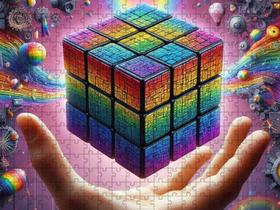 Quebra-Cabeça Decorativo Cubo Mágico Abstrato 300 Peças Mdf