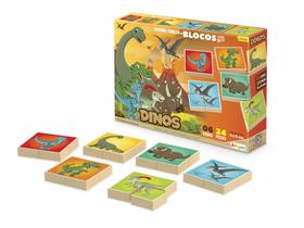 Quebra Cabeça Dinos em Blocos 24 peças Brinquedos Junges