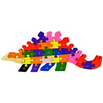 Quebra Cabeça Dinossauro Educativo Colorido Letra Número Mdf