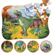 Quebra Cabeça Dinossauros 30 Peças Grandes Em Madeira Brincadeira de Criança +4 Anos