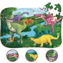 Quebra Cabeça Dinossauros 48 Peças Grandes Em Madeira Brincadeira de Criança +4 Anos
