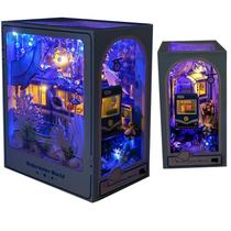 Quebra-cabeça DIY Dollhouse Book Stand com luz LED TOPBSFARNY 3D