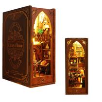 Quebra-cabeça DIY Dollhouse Book Stand com luz LED TOPBSFARNY 3D