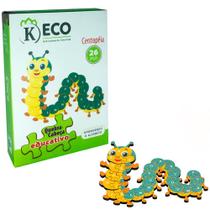 Quebra Cabeça Educativo de Centopeia com Letras do Alfabeto em Madeira - Keco