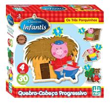 Quebra-Cabeça Educativo em Madeira Os Três Porquinhos NIG Brinquedos Infantil Crianças 3 anos +