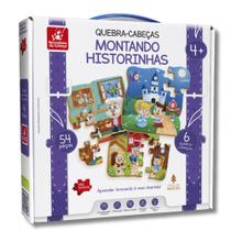 Quebra cabeça Educativo Infantil Montando Histórias Clássicas 54 Peças Os Três Porquinhos Pinóquio Cinderela Chapeuzinho Vermelho Alice
