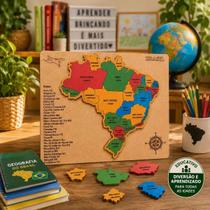 Quebra Cabeça Educativo Interativo Mapa Brasil Mdf Brinquedo