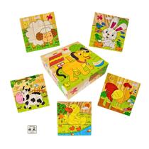 Quebra Cabeca em Blocos Animais da Fazenda 9 Pecas 6 Desenhos Montessori Yins Kids Brinquedo Pedagogico