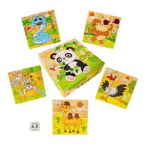 Quebra Cabeca em Blocos Animais da Floresta 9 Pecas 6 Desenhos Montessori Yins Kids Brinquedo Pedagogico