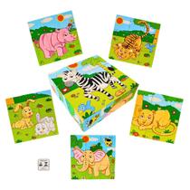 Quebra Cabeca em Blocos Animais do Safari 9 Pecas 6 Desenhos Montessori Yins Kids Brinquedo Pedagogico
