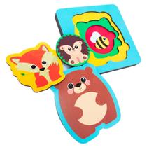 Quebra cabeça encaixe progressivo animais madeira educativo Quebra cabeça encaixe progressivo animais madeira educativo
